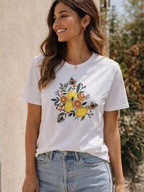 Signature On 12th White Tee With Embroidery and Beaded Bee's